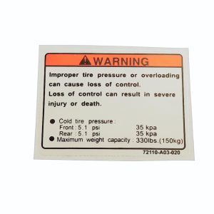Warning Sticker, Tire Pressure