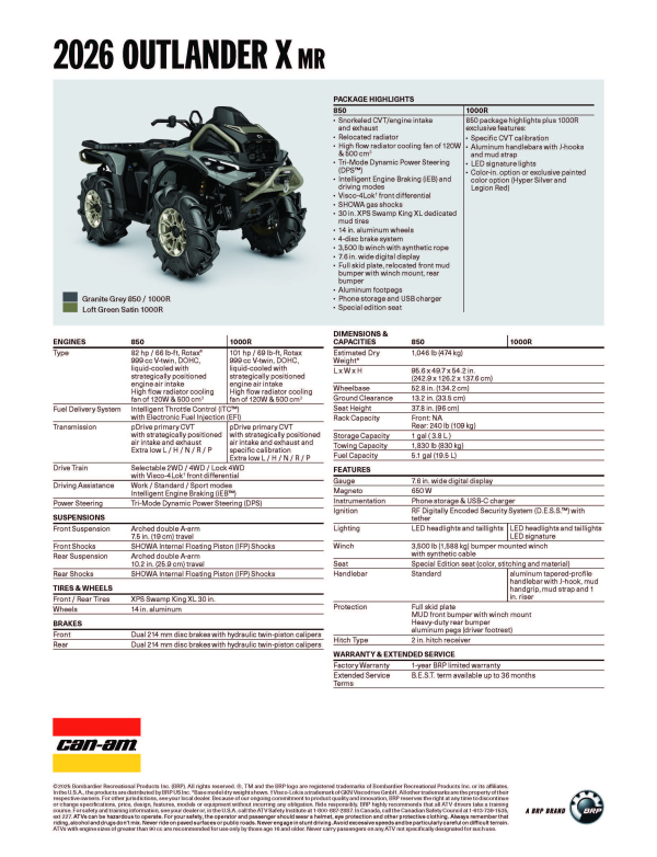Can-Am Outlander X MR 1000R Loft Green Satin – MY26 Nowość  4LTC